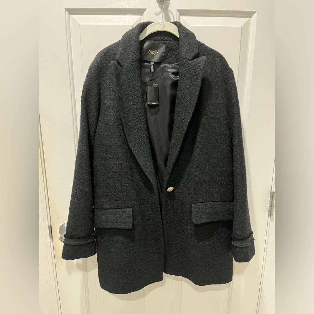 Maje Vaiba Black Single Button Banded Blazer Jacket Size EU 40 NWT